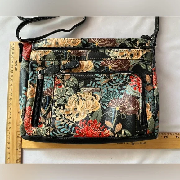 Multisac Black with Multicolor Flowers Crossbody Purse - Picture 2 of 12